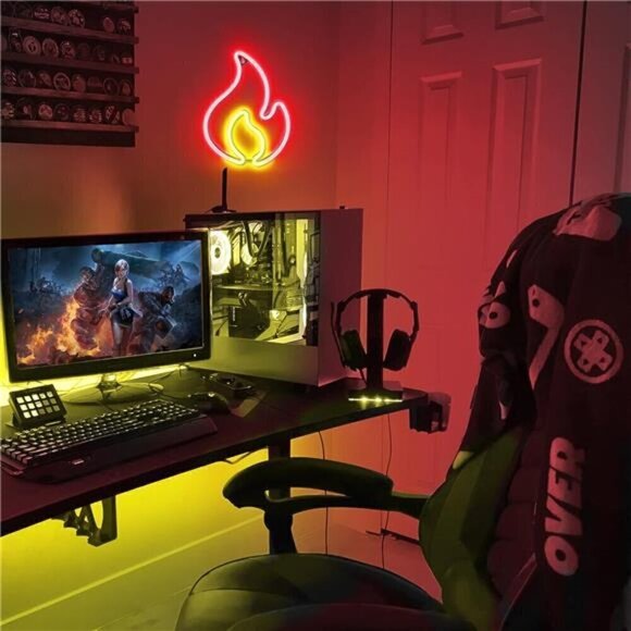 Flame Neon Sign Red and Yellow Flame Neon Light LED Living Room Bedroom NEW - Picture 4 of 7
